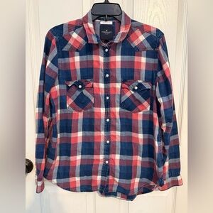 American Eagle Boyfriend Fit Flannel - Pink, Blue, and White
